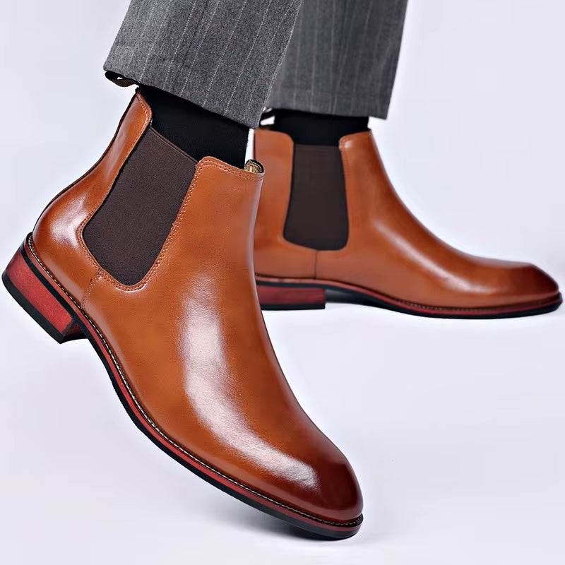 Men'S Classic Retro Chelsea Boots Mens Fashion Leather Ankle Boots Men British Style Short Boots High-Top Casual Shoes