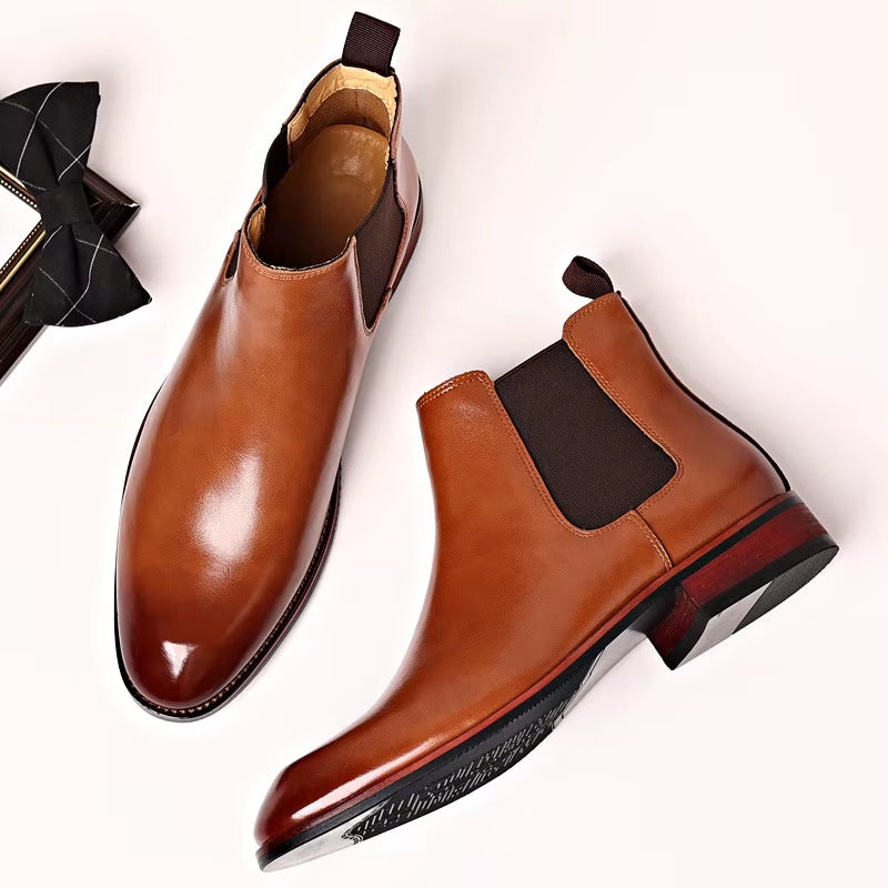 Men'S Classic Retro Chelsea Boots Mens Fashion Leather Ankle Boots Men British Style Short Boots High-Top Casual Shoes
