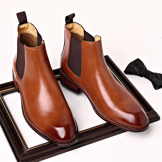Men'S Classic Retro Chelsea Boots Mens Fashion Leather Ankle Boots Men British Style Short Boots High-Top Casual Shoes